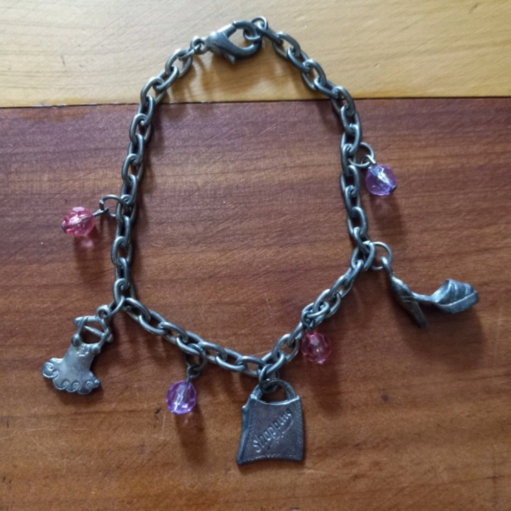 Girls Pink Bead Metal Charm Bracelet Fashion Shopping Themed